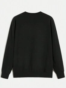 ROMWE Goth Letter & Animal Print Sweatshirt, School,Long Sleeve Tops - Black - View 2