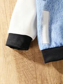 男婴字母图案撞色拉链卫衣 - 藍白色 - 查看 4