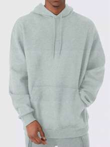 Men's Graphic Hooded Drawstring Sweatshirt - Grey - View 2