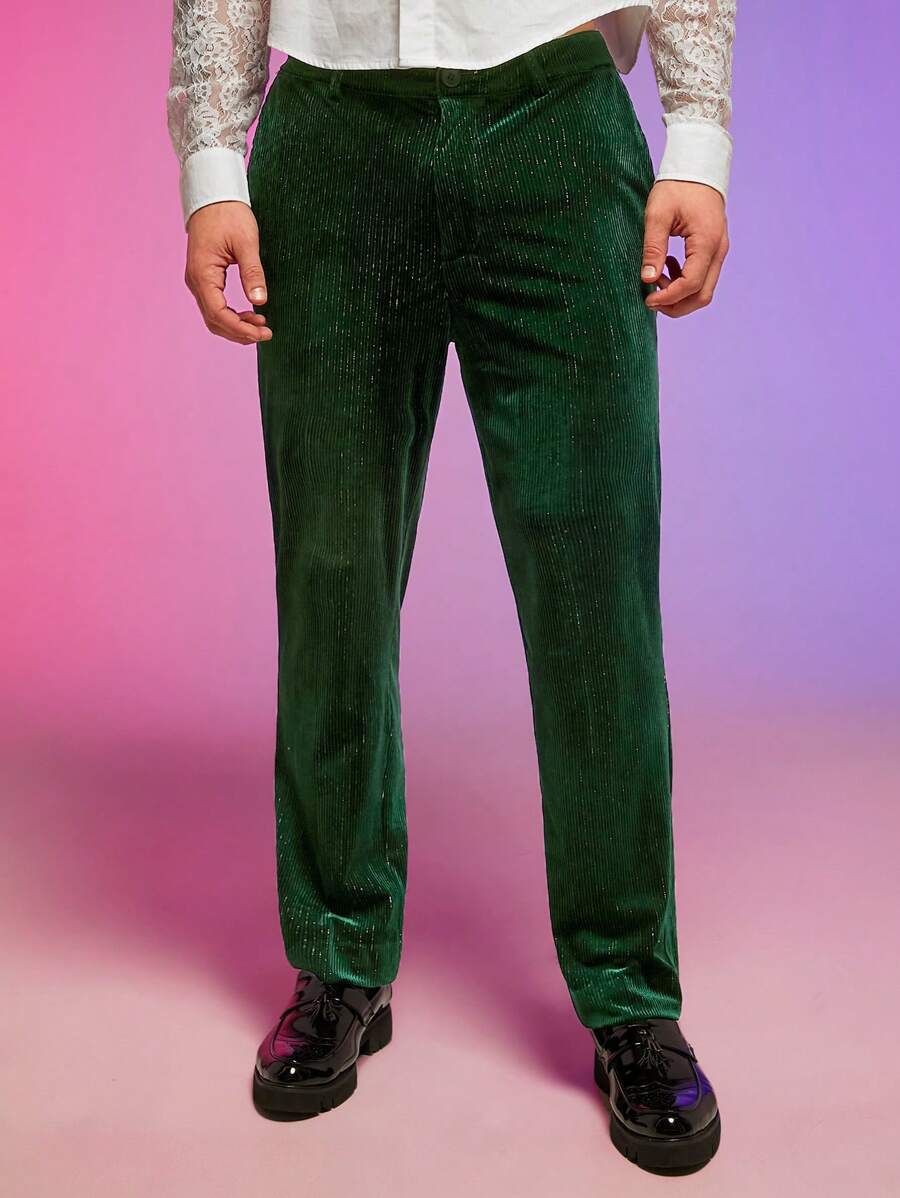 FeverCity Men Solid Slant Pocket Suit Pants - Black - View 1