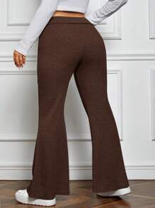 SHEIN EZwear 大碼高腰喇叭褲 - 棕色 - 查看 2