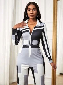 SHEIN Lady Women's Color Block Jumpsuit - Multicolor - View 1