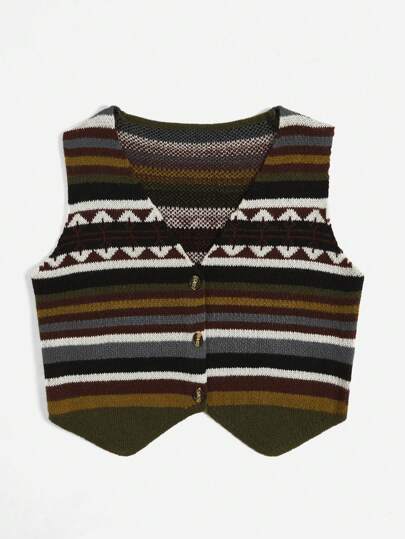 Women's Colorblock Striped Button Front Sweater Vest