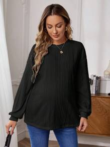 SHEIN 孕婦落肩袖條紋針織T恤 - 黑色 - 查看 4