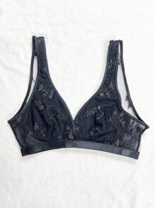 Contrast Lace Bra & Panty Lingerie Set - Black - View 6