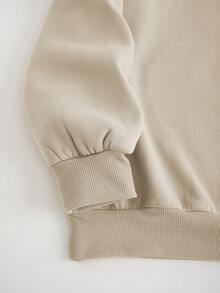 SHEIN Unity 大碼標語圖案加絨內裏運動衫 - 杏色 - 查看 3