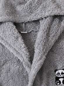 Tween Girl Panda Embroidery 3D Ear Design Hooded Belted Flannel Robe - Grey - View 4