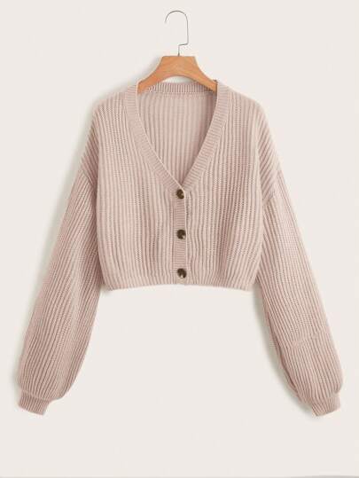 SHEIN EZwear Solid Button Front Ribbed Knit Cardigan In Fall/Winter