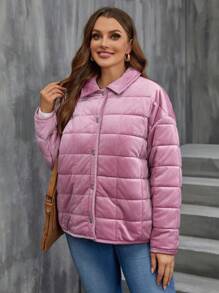 SHEIN LUNE Plus Drop Shoulder Padded Coat - Dusty Pink - View 1