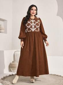 Mulvari 大碼圖形圖案燈籠袖洋裝 - 彩色 - 查看 1