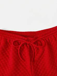 SHEIN EZwear Hơn 1 Miếng Thư được vá Sọc Bên Tay Raglan Áo khoác & 1 Miếng Quần short - Đỏ - Xem 5