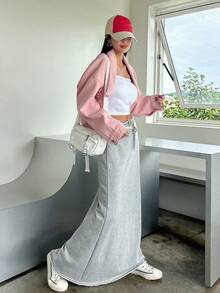 Thả vai Cắt sửa áo khoác Jacket - Hồng - Xem 3