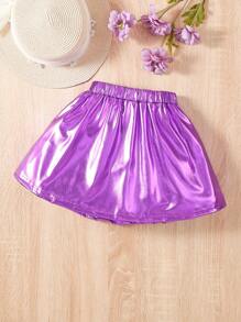 Elladie kids Young Girl Leather Look Pleated Skirt - Purple - View 2