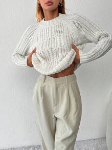 EURMUSE Jersey tejido de cable de manga raglán - Blanco - Ver 5