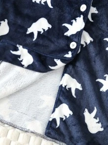 男大童1入組小熊印花家居服上裝&1入組睡褲 - 寶藍色 - 查看 6