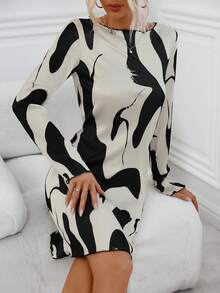 SHEIN Clasi Graphic Print Boat Neck Bodycon Dress - Multicolor - View 6