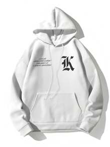 Manfinity Homme Men Plus Slogan Graphic Kangaroo Pocket Drawstring Hoodie - White - View 3