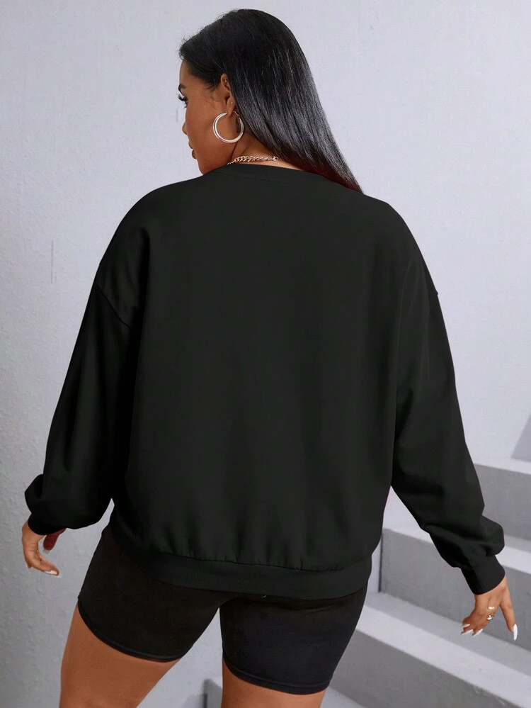 Plus Cartoon & Letter Graphic Drop Shoulder Sweatshirt