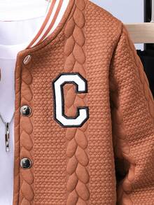 Chàng trai trẻ Thư được vá Sọc trang trí Áo khoác Đại học & Quần Without Tee - màu nâu - Xem 7