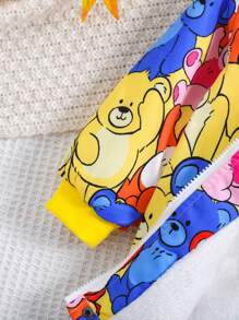 Baby Boy Cartoon Graphic Teddy Lined Hooded Coat - Multicolor - View 4