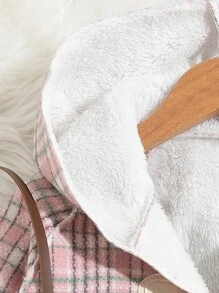 SHEIN 女大童格紋雙口袋毛絨襯裡行李袋連帽外套 - 粉色 - 查看 3