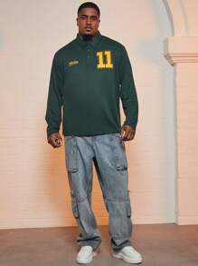 Manfinity Homme Men Plus Letter Graphic Polo Shirt - Dark Green - View 5