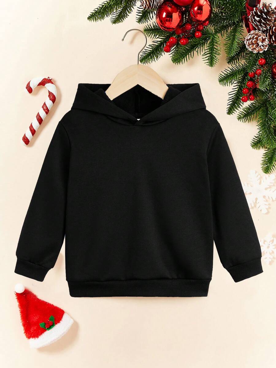 SHEIN Loose Fit Casual Solid Color Fleece Sweatshirt, Suitable For Young Boy In Autumn/Winter - Black - View 1