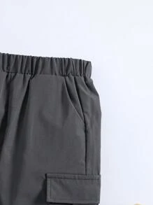 SHEIN 男童休闲宽松舒适长裤，工装风格适合上学、户外活动、运动、登山，4-7 岁 - 灰色 - 查看 3