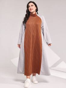 Mulvari Plus Colorblock Raglan Sleeve Dress - Rust Brown - View 6