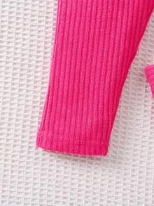 SHEIN 女小童荷葉邊前蝴蝶結插肩袖連身褲 - 玫紅色 - 查看 5