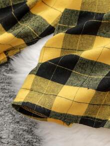 SHEIN CURVE+ 大碼格紋印花前紐扣襯衫 - 黃色 - 查看 5