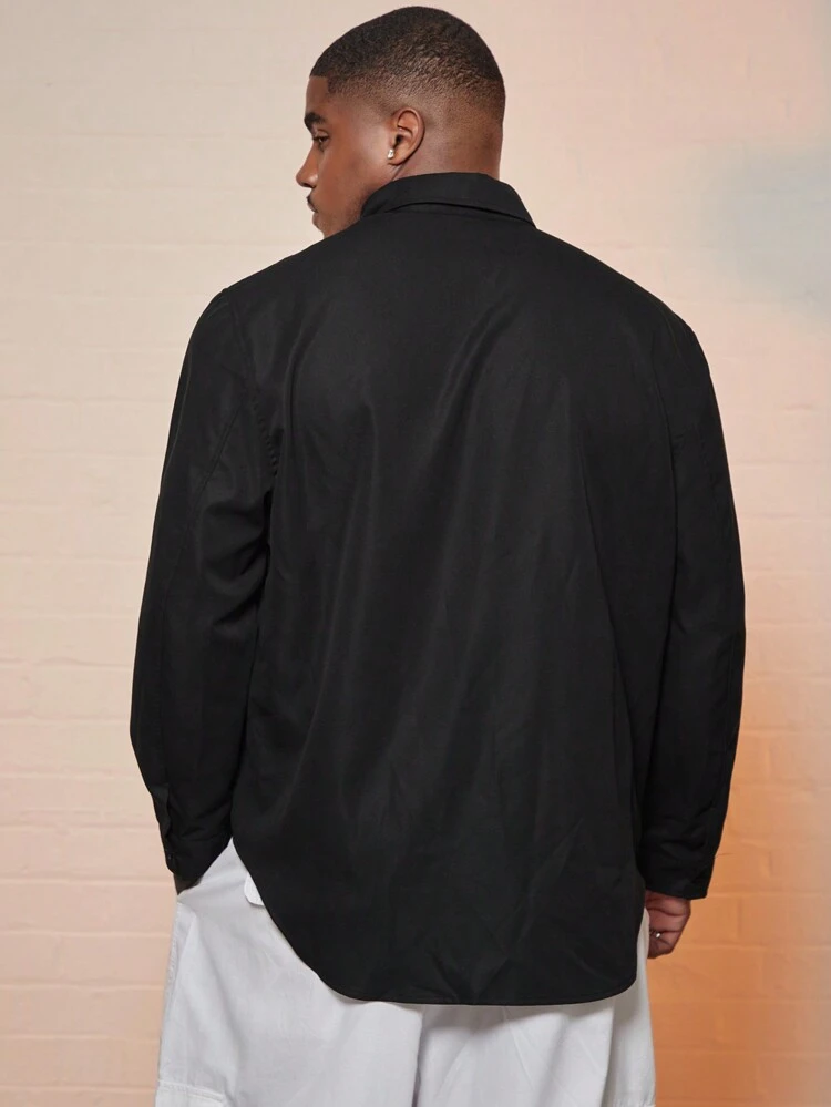 Men Plus Letter Patched Shirt