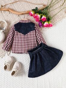 女孩嬰兒格子圖案前蝴蝶結襯衫&洋裝 - 彩色 - 查看 2