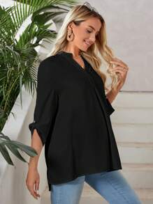 SHEIN Maternity Notched Neckline High Low Hem Blouse - Black - View 5