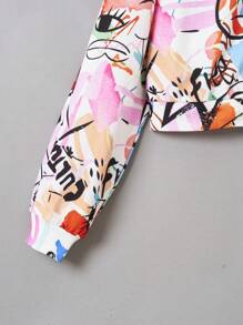 SHEIN EZwear Plus Allover Print Zip Up Crop Jacket - Multicolor - View 4