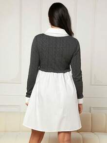 SHEIN Maternity Two Tone 2 In 1 Nursing Dress - Grey - View 2