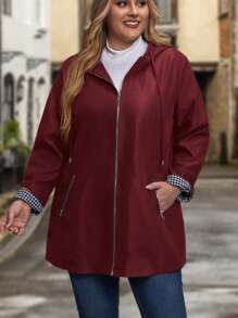 EMERY ROSE Hơn In Houndstooth Dây kéo Áo trùm đầu - Màu Đỏ Sâu - Xem 5