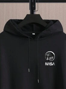 Manfinity Homme 男士字母印花束口連帽衛衣和長褲套裝 - 黑色 - 查看 5