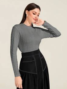 Mulvari Chất rắn Xoắn Dan Áo thun - Màu xám đen - Xem 5