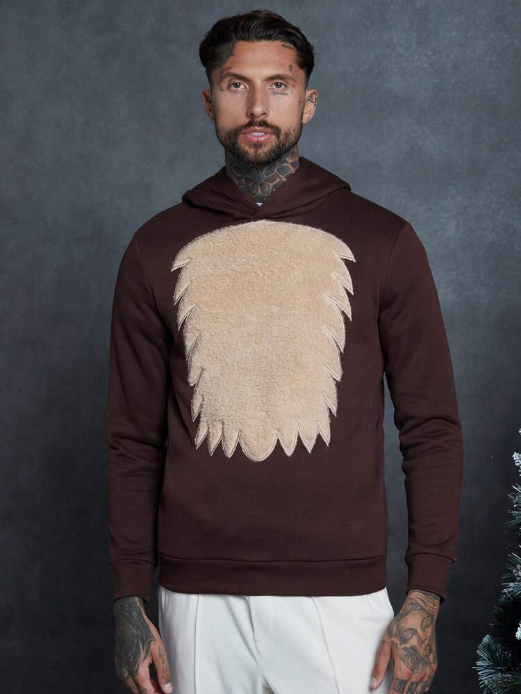 Men Patched Detail Hooded Sweatshirt