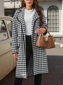 SHEIN Clasi 千鳥格印花落肩袖花呢外套 - 黑與白 - 查看 1