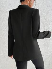 SHEIN Privé 水鑽流蘇邊青果領雙排釦西裝外套 - 黑色 - 查看 5