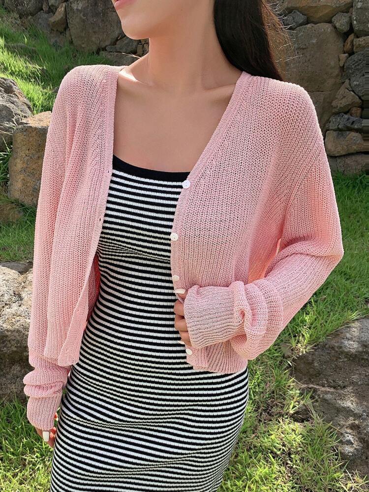 Solid Button Front Kimono For Summer Beach Vacation