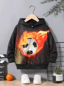 SHEIN garoto jovem Futebol & Impressão De Fogo Capuz