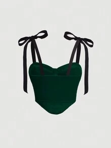 SHEIN MOD 肩上打結吊帶上衣 - 軍綠色 - 查看 2