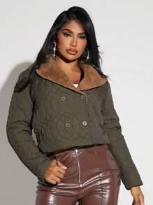 SHEIN SXY 女士橄榄绿色保暖衬垫大衣 - 軍綠色 - 查看 3