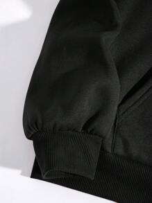 SHEIN EZwear 標語圖案袋鼠口袋抽繩加絨內裏連帽衫 - 黑色 - 查看 3