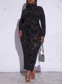 Slaydiva 優雅開衩純色加大洋裝 - 黑色 - 查看 3