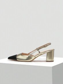 MOTF PREMIUM METALLIC SLINGBACK BLOCK HEELS VACATION SHOES, SUMMER SALE, FOR HALLOWEEN