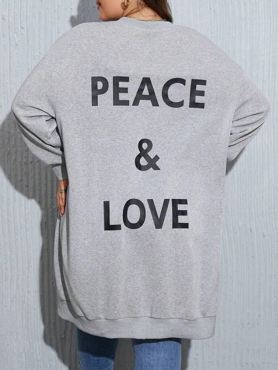 SHEIN LUNE Chaqueta larga con estampado de letra, de hombro caído, talla grande - Gris - Ver 1
